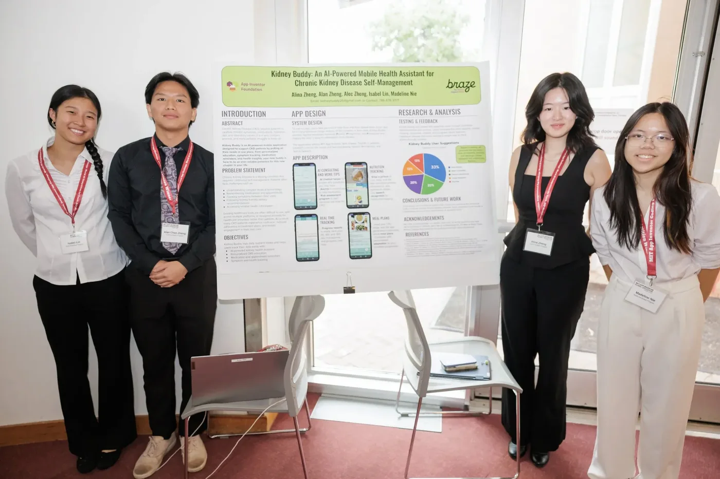 Kidney Buddy team members presenting beside a Kidney Buddy poster