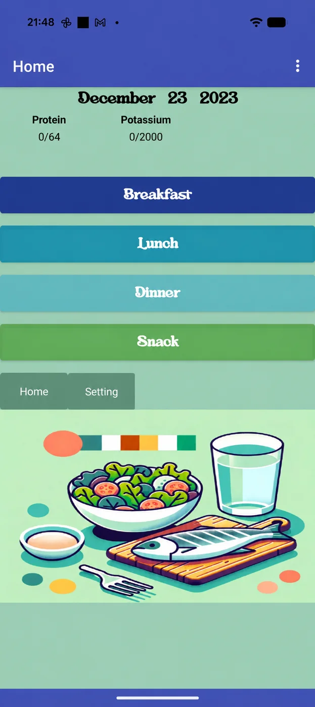 Version 1 Kidney Buddy home screen