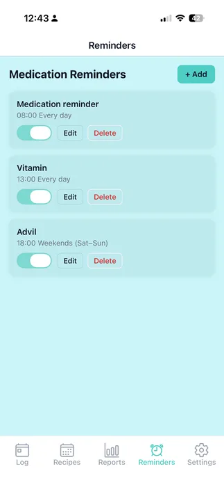 Version 5 Kidney Buddy reminders screen